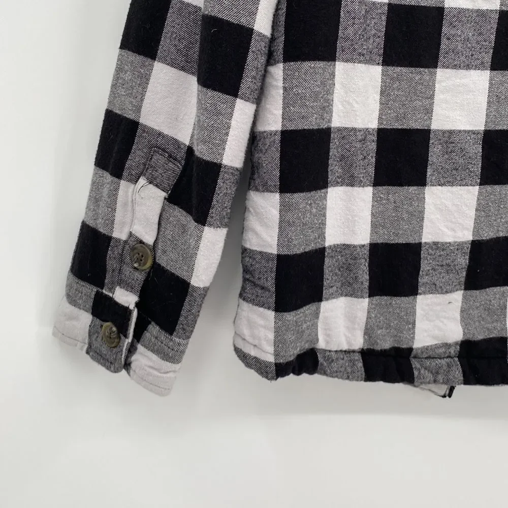 Wonder Nation Plaid Shacket Flannel Collared Full Zip Jacket Black White XL